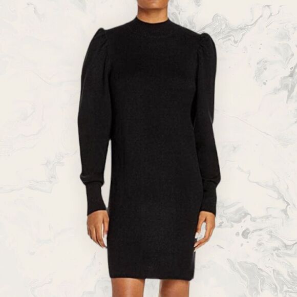 WAYF LOLA Puff Ling Sleeve Sweater Dress - Size S - Black - Picture 1 of 4